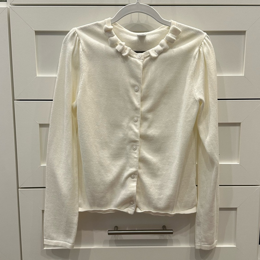 Janie & Jack Elegant Off White Cardigan with bows on collar, Size 10